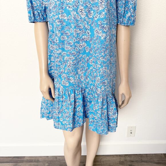 [Topshop] Blue Ditsy Floral Open Back Ruffle Hem Poplin Mini Shift Dress Size 10 - Picture 8 of 12
